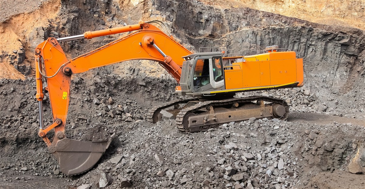 Mining excavator at an active quarry