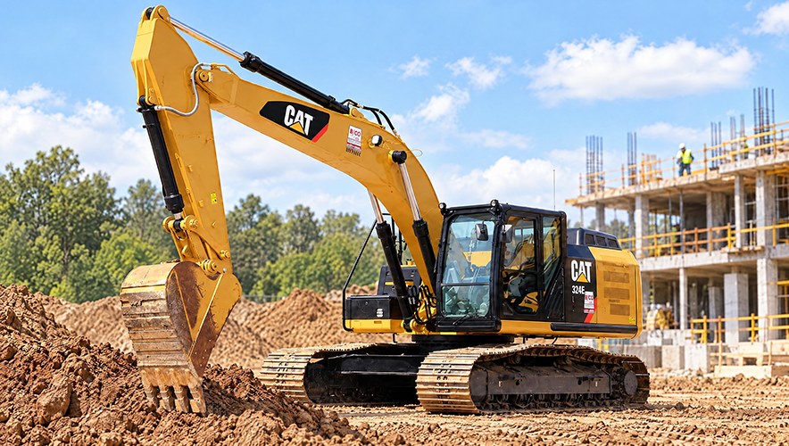 Excavator digging at a construction site