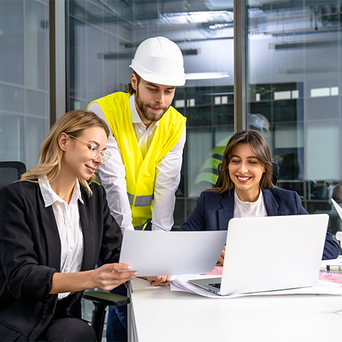 Workers and office professionals in a meeting